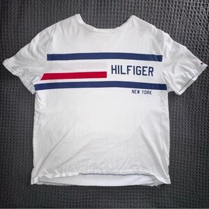 Tommy Hilfiger White Tee with Blue and Red Stripes